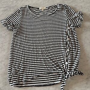 Hailey & Co. Black and White Tie Front Flutter Sleeve Tee